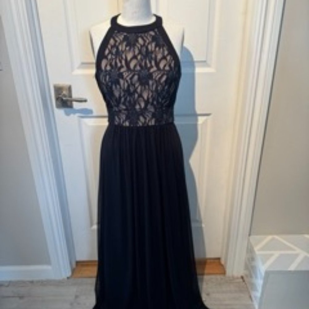 Navy Blue and Nude Lace Gown